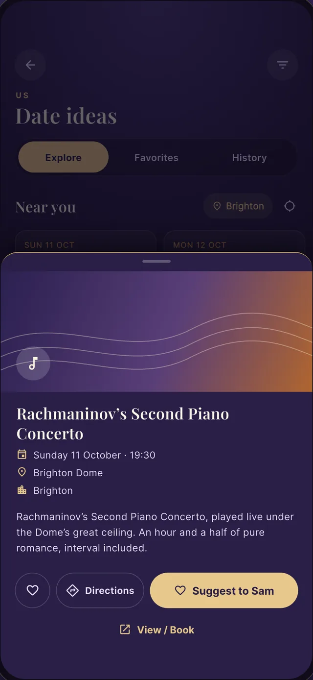 A date idea near you: Rachmaninov’s Second Piano Concerto, with a button to suggest it to Sam