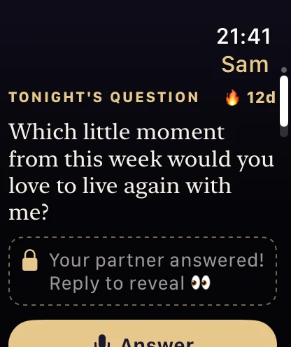Apple Watch: tonight’s question, sealed until you answer, with a 12-day streak